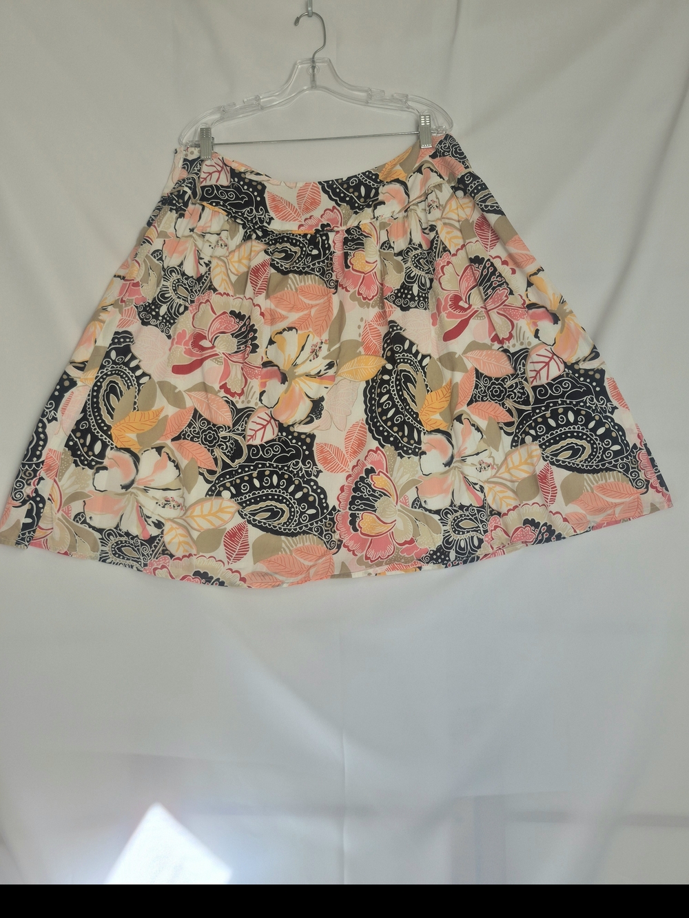 Caslon Floral Paisley Circle Skirt - Peach, Pink & Navy